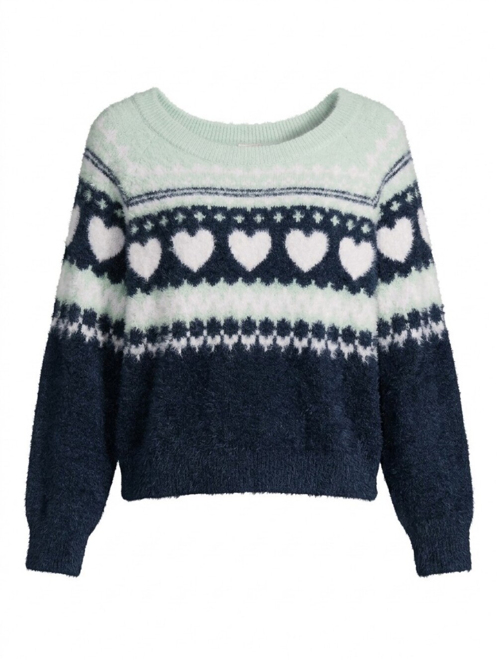 Victoria's Secret Mint & Navy Heart Fair Isle Pullover Sweater